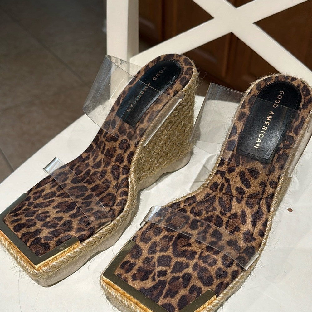 GOOD AMERICAN Espadrille Wedge Sandals with Clear Straps